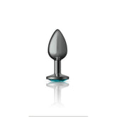 Cheeky Charms Gunmetal Round Butt Plug With Teal Jewel - - Butt Plugs
